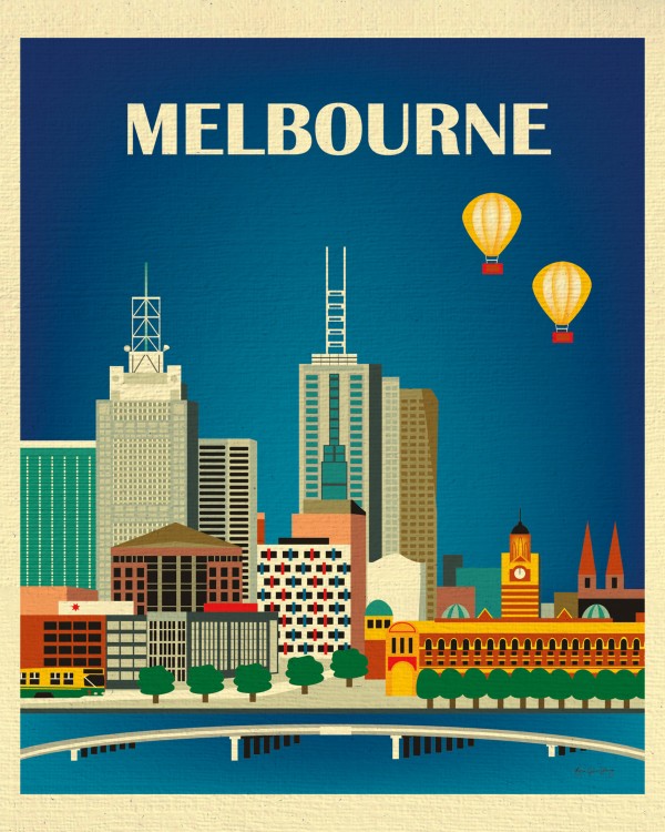 Melbourne Skyline Travel Poster  Print